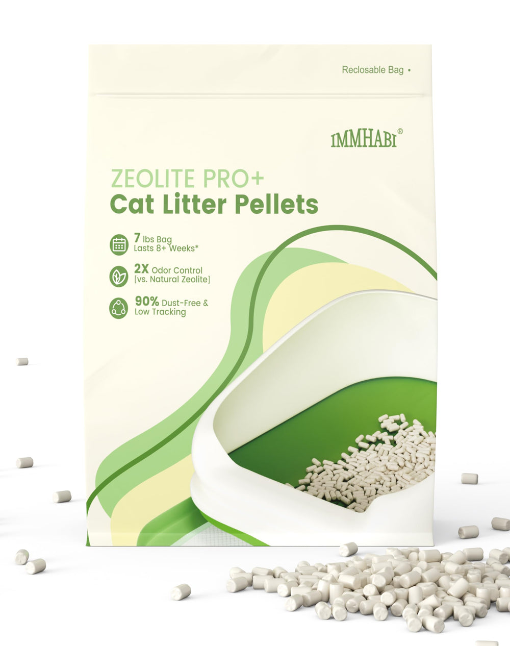 IMMHABI Enhanced Cat Litter Pellets pour with low dust for a cleaner refill.