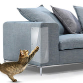 In hand cat scratch protector for furniture provides a near-invisible shield against claws.