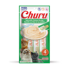 INABA Churu packaging front, grain-free cat treat toppers for interactive feeding.