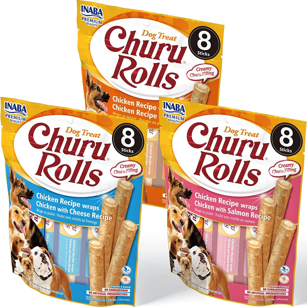 INABA Churu Rolls pack front—grain-free, low-calorie rewards.