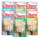 INABA Churu tube-pack closeup highlights a high-moisture, low-calorie cat treat in a convenient package.