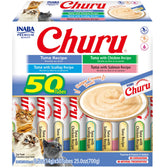 INABA Churu tuna purée tube closeup highlighting high moisture and low calories.