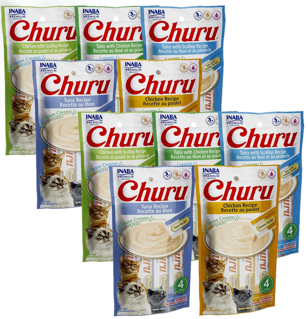 INABA Churu five flavor variety pack front view for versatile feline snacking.