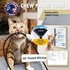 Inanil cat bed featuring chew-resistant cord for safer use.