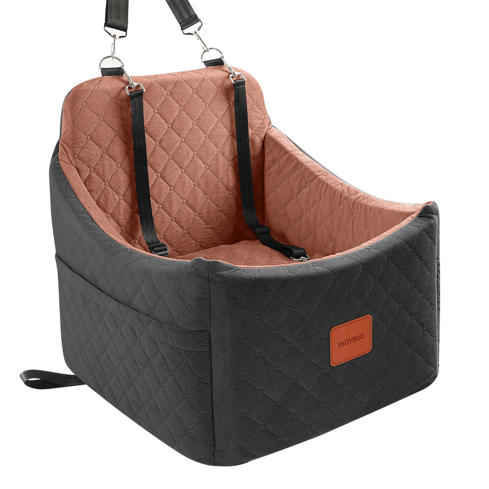 INDYBUD dog car seat front view shows secure seating for small and medium dogs.