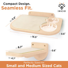 INICIO attached cat food bowl image highlights easy-to-clean glass bowls