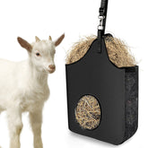 INKNOTE hay bag hanging setup with adjustable strap and metal ring for easy mounting.