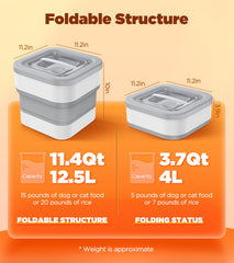 InnOrca collapsible dog food container expanded to hold more food