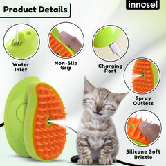 Innosel Cat Steam Brush - steam function softens fur to ease detangling.