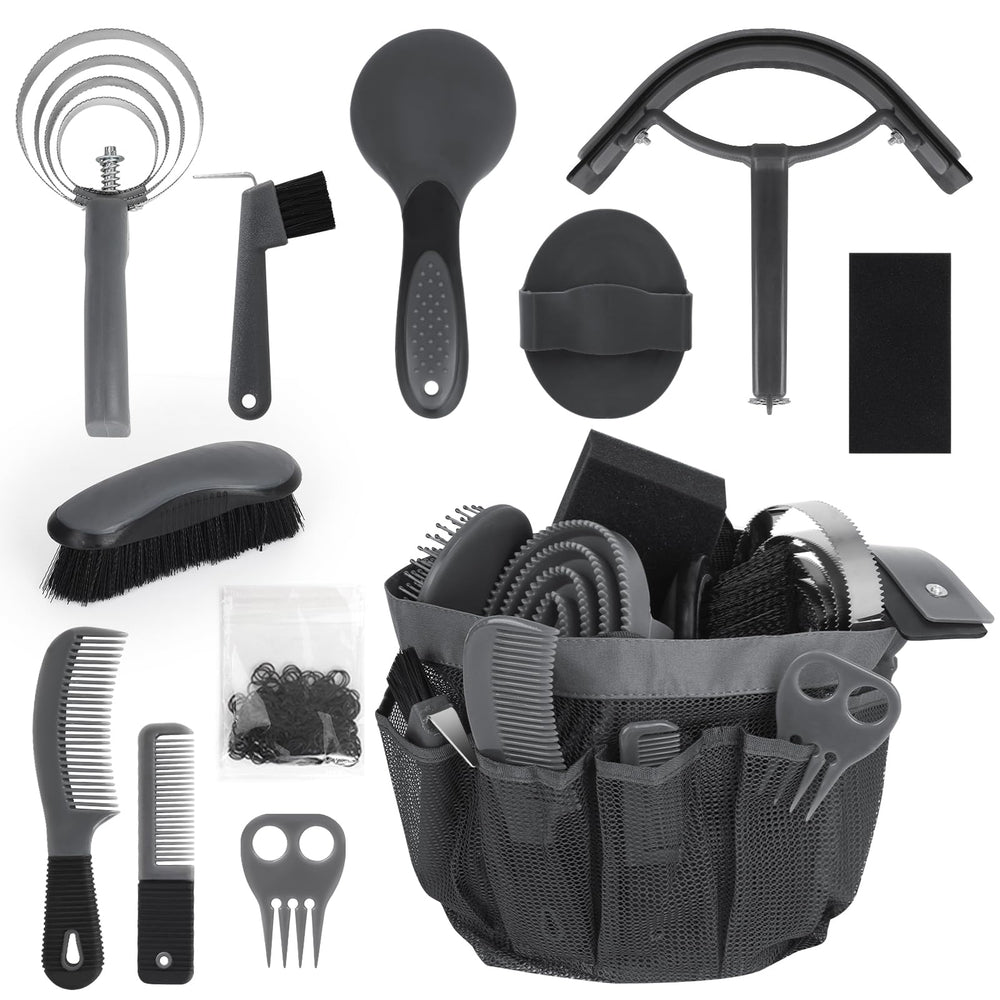 inoreal horse grooming kit packshot shows all 12 pieces for daily equine care