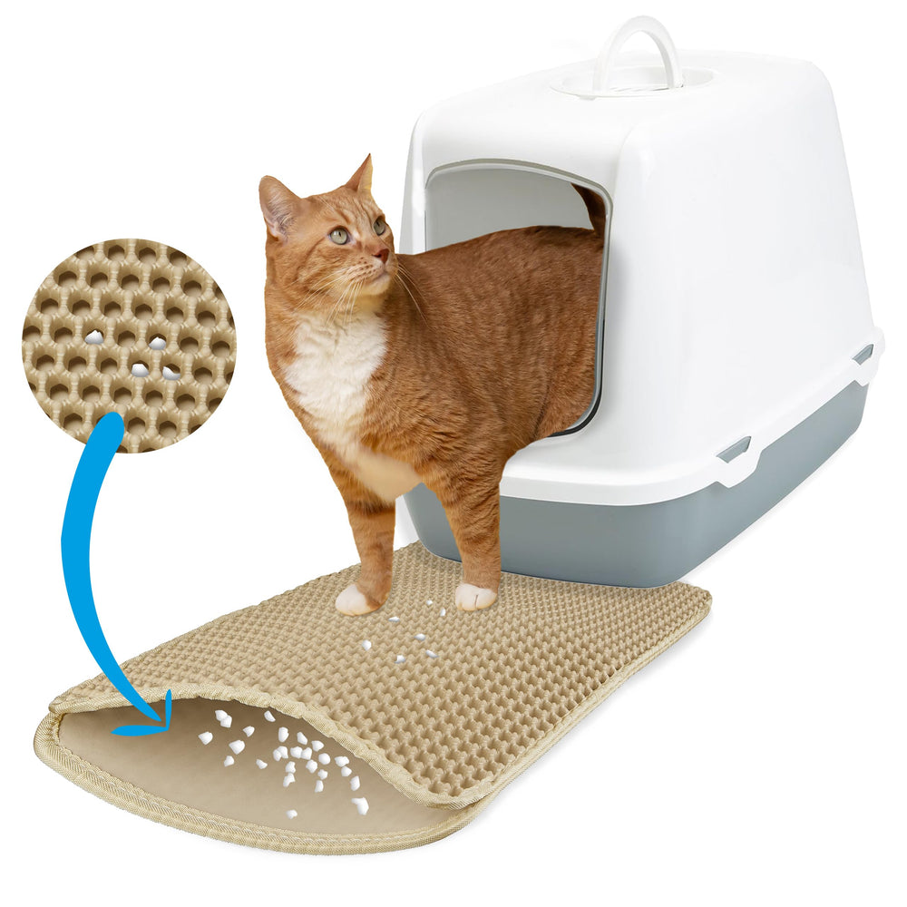 Inovida XS cat litter mat beige under litter box traps litter for cleaner floors.