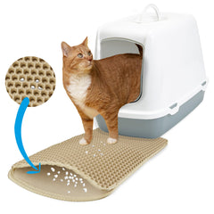 Inovida XS cat litter mat beige under litter box traps litter for cleaner floors.