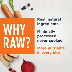 Instinct Freeze-Dried Raw Meals dispensing bowl communicates convenient feeding without cooking.