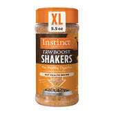 Instinct Raw Boost Shakers bottle front shows grain-free dog topper for digestion.