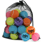 INSUM 20-pack small tennis balls front view for high-visibility fetch in small dogs.