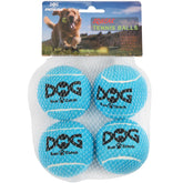 INSUM Squeaky Dog Balls blue 2in pack on grass for easy visibility during fetch