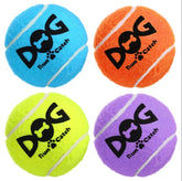 INSUM squeaky dog balls large 3-inch front view shows bright colors for easy fetch visibility.