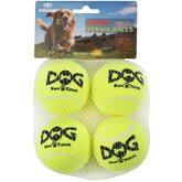 INSUM squeaky dog balls front view in bright yellow for easy visibility during fetch.