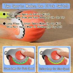 Interactive cat ball toy blue front view with USB-C recharge cue