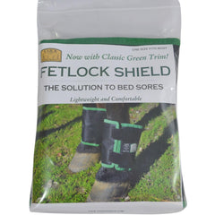 Intrepid International Click Fetlock Shield on horse leg, guards against rubbing.