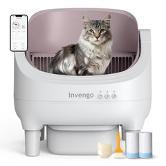 Invengo auto cat litter box open-top design supports easy access and cleaner space.