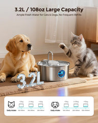 Invengo cat water fountain side angle highlights compact footprint for small spaces.