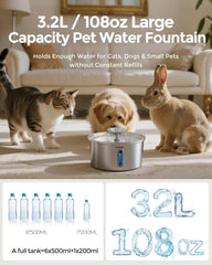 Invengo cat water fountain ultra-quiet pump keeps noise under 25 dB for peaceful rooms