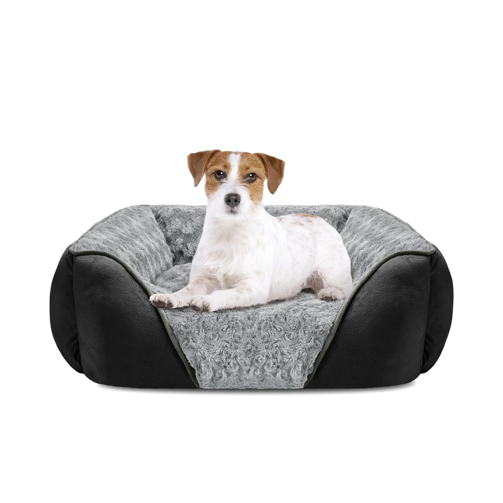 INVENHO medium dog bed front view highlights head and neck support with plush warmth.