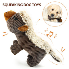IOKHEIRA dog plush toy shows the squeaky action to engage dogs during play.