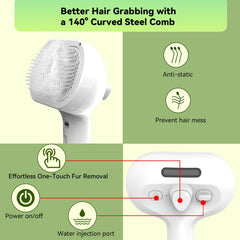 iomsloon pet steam brush cleanup-button enables fast bristle cleaning after grooming.