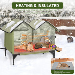 IPEAIN heated cat house interior spacious den designed for multiple cats during cold nights