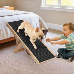 IPETBA dog ramp with soft incline supports joints during bed or couch access.