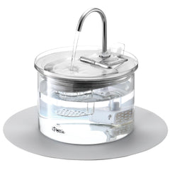iPettie Glass Cat Water Fountain tank view shows water level for easy refills