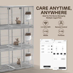 ipettie smart wifi hanging feeder in use with remote portions for busy owners