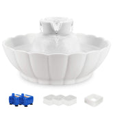 iPettie Tritone ceramic cat water fountain front view shows durable ceramic and smooth water flow