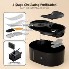 iPettie Waterfall Dog Fountain night light on for ambient visibility