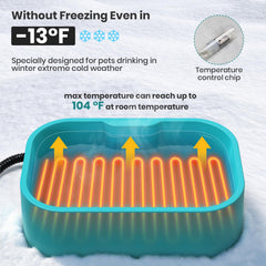 IPOW heating element inside view demonstrates quick warm water for pets in cold weather.