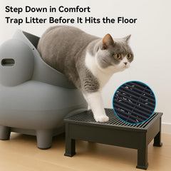 IQMaoGo cat litter box step ramp with double-layer trap reduces tracking