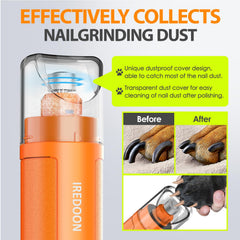 IREDOON dog nail grinder orange LED display image showcases battery and speed readout