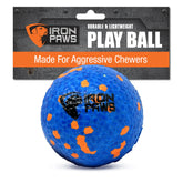 Iron Paws indestructible dog ball blue side view for tough chewers