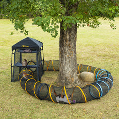 ITENT cat play tunnel with dual zippers connects to a cat tent for expanded play.
