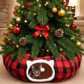 IVYALIST cat tunnel Christmas tree skirt buffalo plaid invites festive playtime and cozy nesting