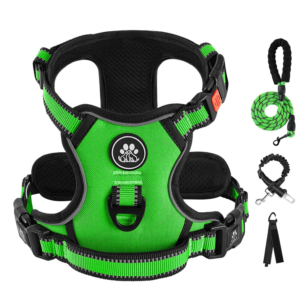 IVY&LANE No Pull Harness green front view highlighting easy-on neck-side design