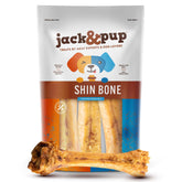 Jack&Pup beef shin bone pack showcases long chews for lasting dog entertainment.