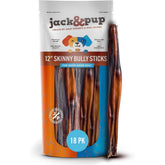 Jack&Pup 12-inch skinny bully sticks pack for small dogs provides long-lasting chew.