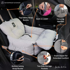 Jacko & Co Premium Dog Car Seat soft cloud cushion detail for luxurious comfort.
