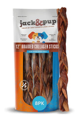 JackPup 12in braided beef collagen stick; long-lasting chew.
