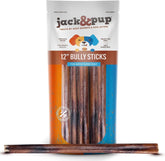 Jack&Pup 12 inch thick bully sticks pack shot highlighting long-lasting chew for dogs