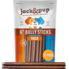 Jack&Pup 6-inch bully stick packaged for freshness and resealability.