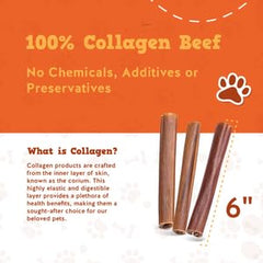 Jack&Pup collagen stick 6in texture closeup highlights beef skin chew durability